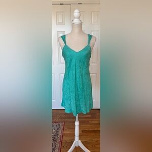 August Silk Vintage Turquoise Floral Chemise Sz M